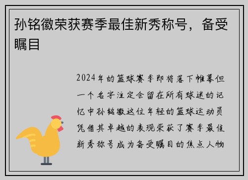孙铭徽荣获赛季最佳新秀称号，备受瞩目